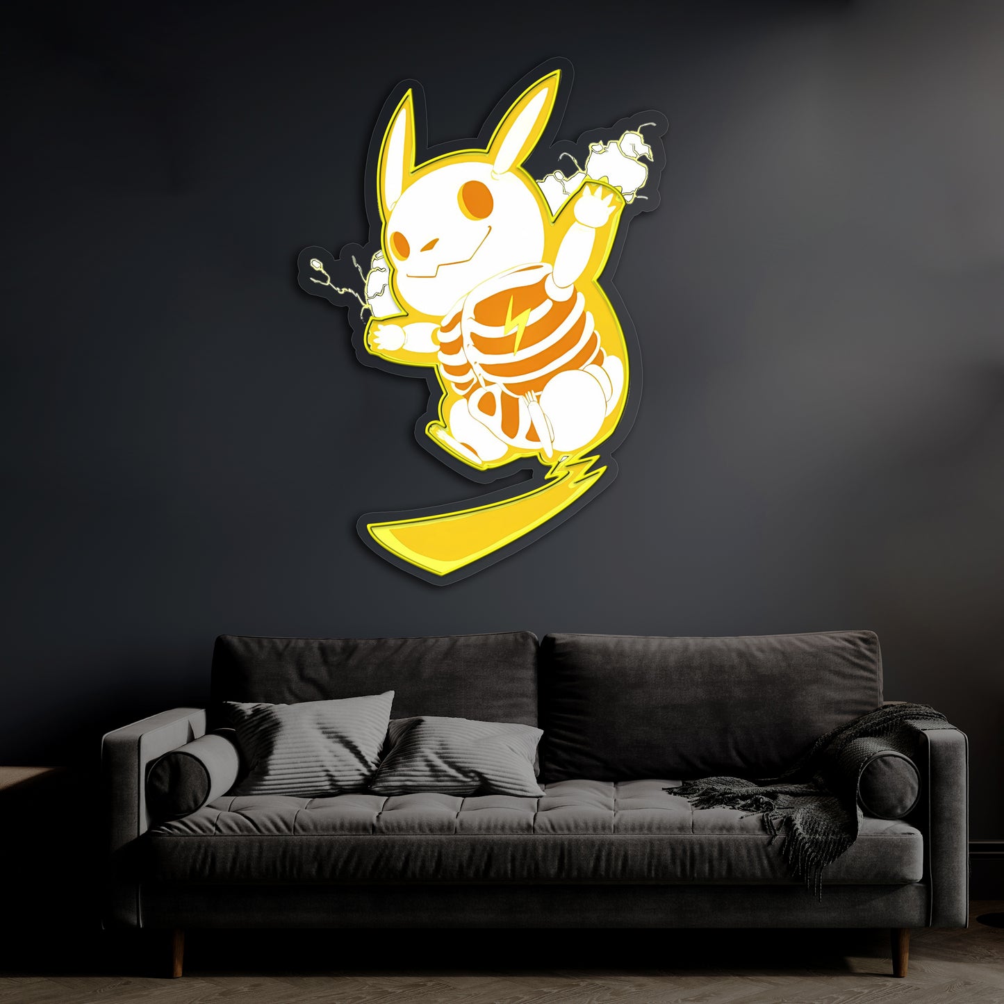 Pika Neon Duvar Dekoru | Sarı UV Baskı Pleksi LED Tablo | Oyun Odası ve Modern Ev Dekoru İçin Işıklı Sanat