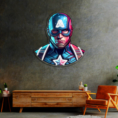 Captain America Neon Tablo | Süper Güç Temalı LED Duvar Dekoru