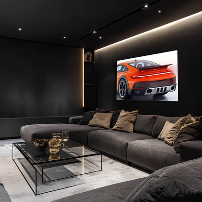 Turuncu GT Tarzı Spor Araba UV Baskı Neon Duvar Dekoru | Pleksi Işıklı Duvar Tablosu | Modern Ev ve Ofis Dekoru