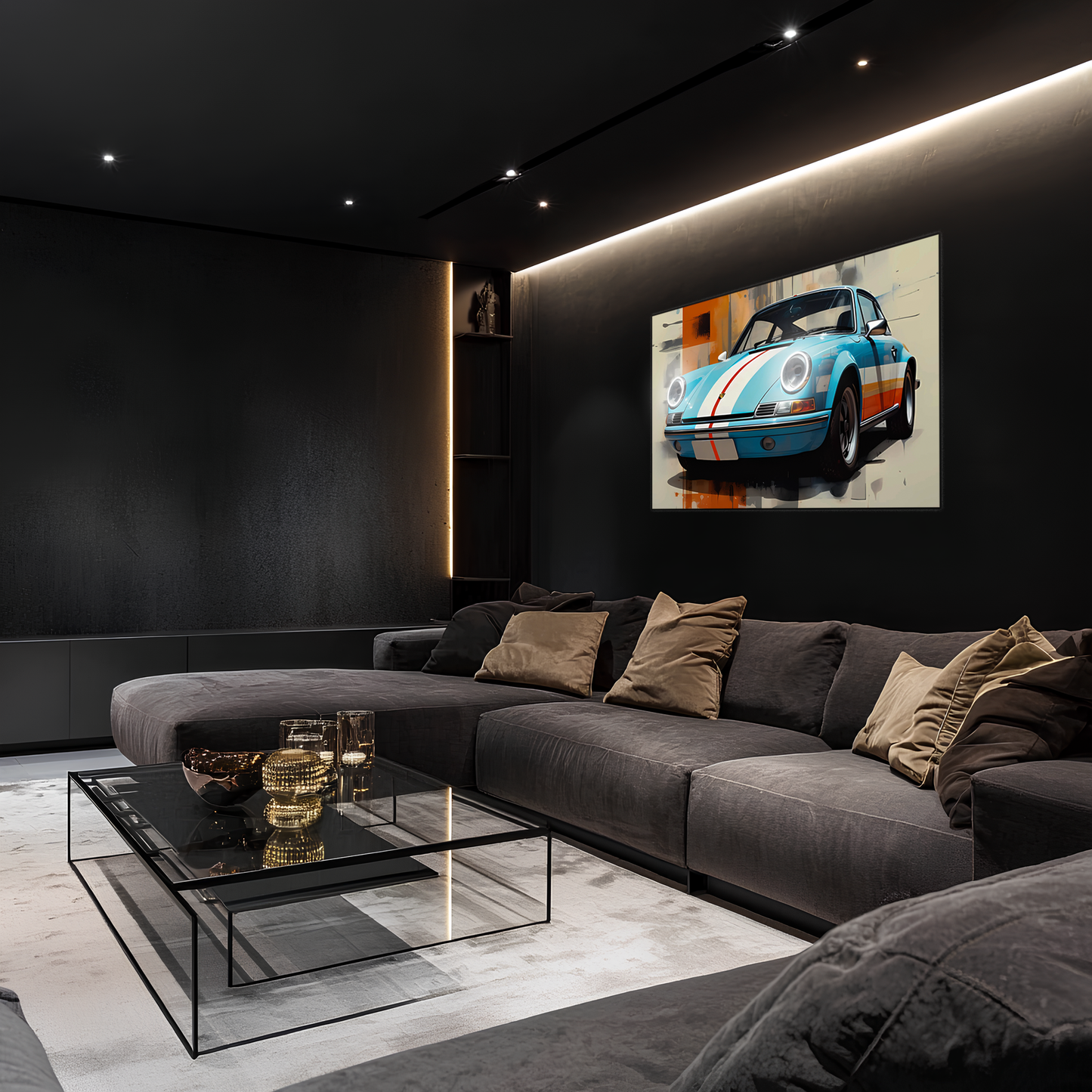 Mavi Retro Yarış Araba UV Baskı Neon Duvar Dekoru | Pleksi Işıklı Tablo | Gamer Room Duvar Sanatı