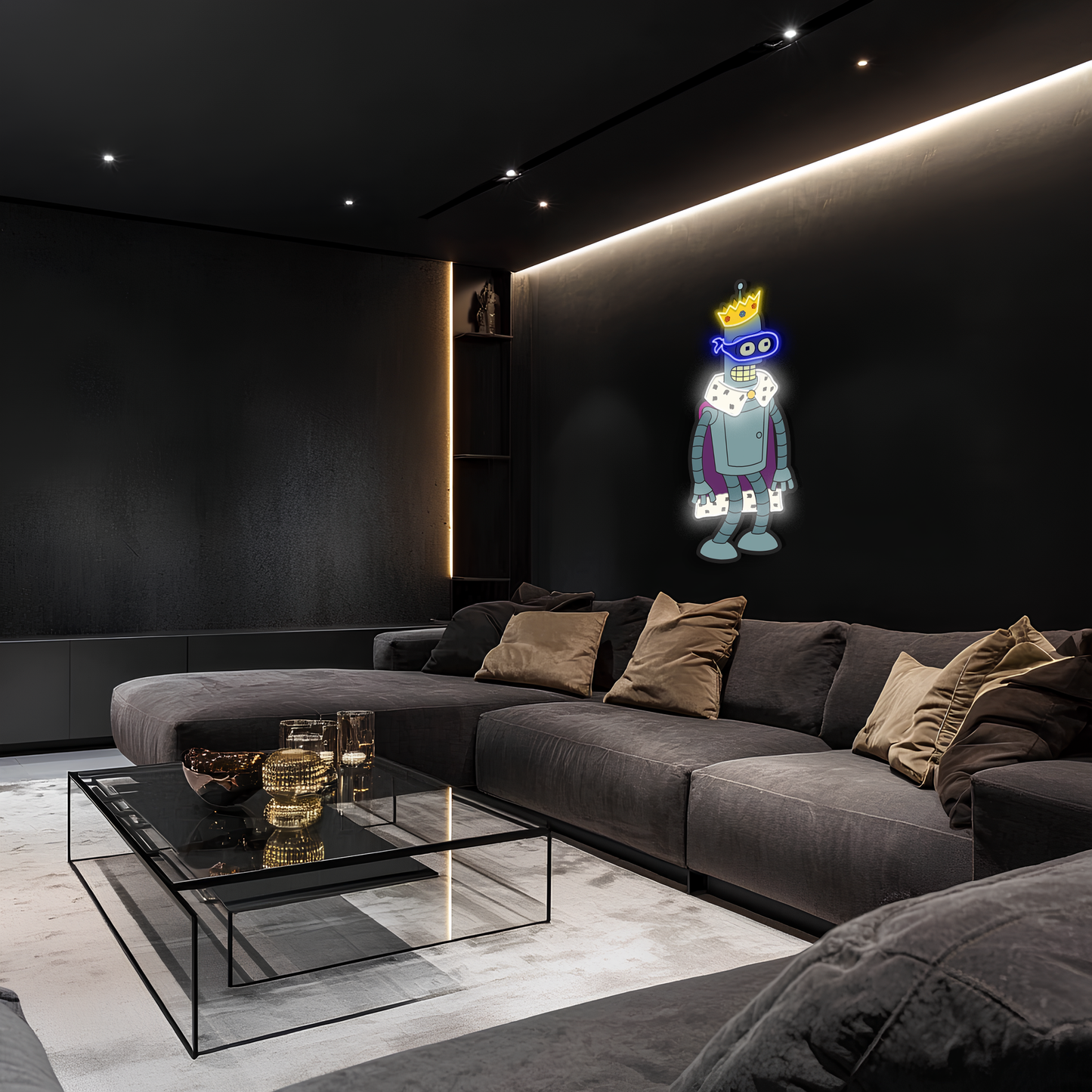 Kral Robot Neon Duvar Dekoru | Pleksi UV Baskı LED Işıklı Tablo | Oyun Odası ve Modern Ev Dekoru İçin Neon Sanat