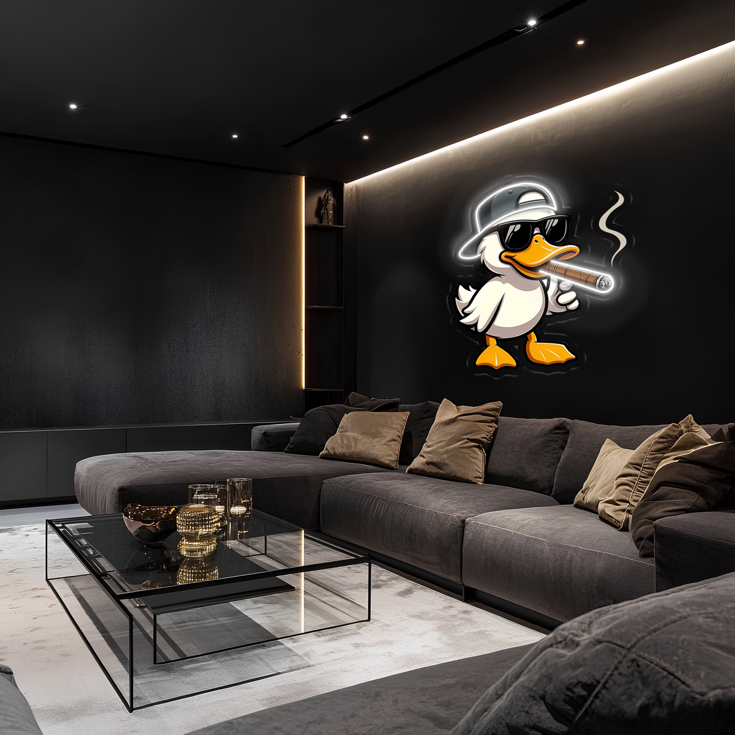 Cool Duck Neon Duvar Dekoru | Eğlenceli Karikatür Işıklı Tablo | UV Baskı Pleksi Neon | Genç ve Gamer Oda Dekoru
