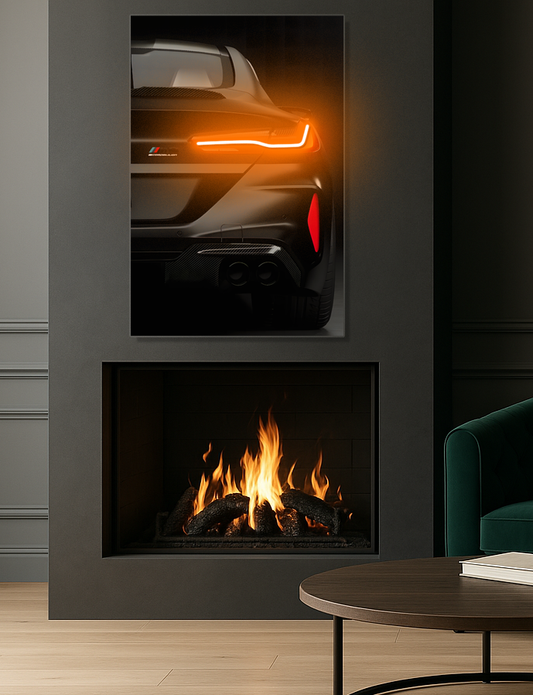 Siyah Spor Otomobil UV Baskı Neon Duvar Dekoru | LED Işıklı Pleksi Tablo | Modern Lüks Araba Duvar Sanatı