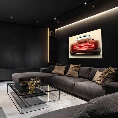 Kırmızı Muscle Car UV Baskı Neon Duvar Dekoru | Amerikan Araba Işıklı Tablo | Pleksi Duvar Sanatı