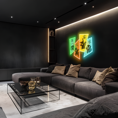 Dörtlü Pokémon Neon Duvar Dekoru | Charmander Squirtle Bulbasaur Temalı LED Duvar Işığı | Gamer & Anime Odası Dekoru