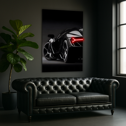 Siyah Süper Otomobil UV Baskı Neon Duvar Dekoru | Pleksi Üzeri LED Işıklı Tablo | Lüks Araç Duvar Sanatı