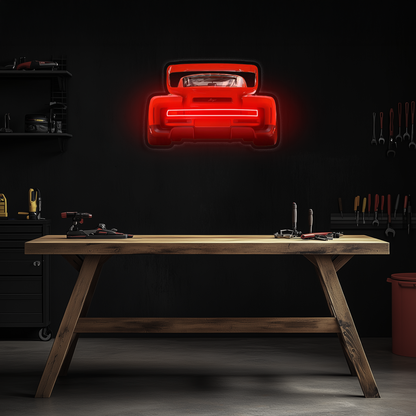 Kırmızı Spor Araba UV Baskı Neon Duvar Dekoru | Pleksi Işıklı Araba Tablo | Garaj ve Atölye Duvar Sanatı