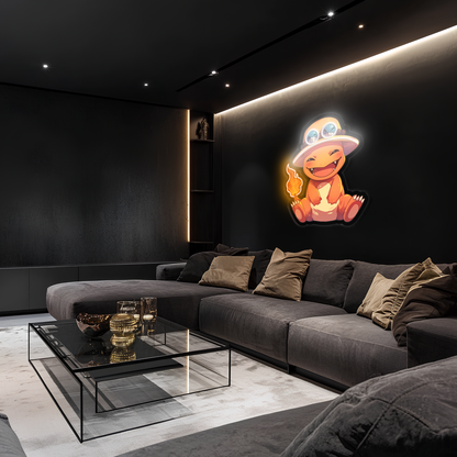 Charmander Neon Duvar Dekoru | Anime Temalı Işıklı Pleksi Tablo | Çocuk ve Genç Odası İçin LED Duvar Sanatı