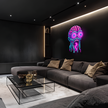 Psychedelic Brain Neon Duvar Dekoru | Gamer Oda Işıklı Pleksi Tablo | Renkli UV Baskı Neon Sanat