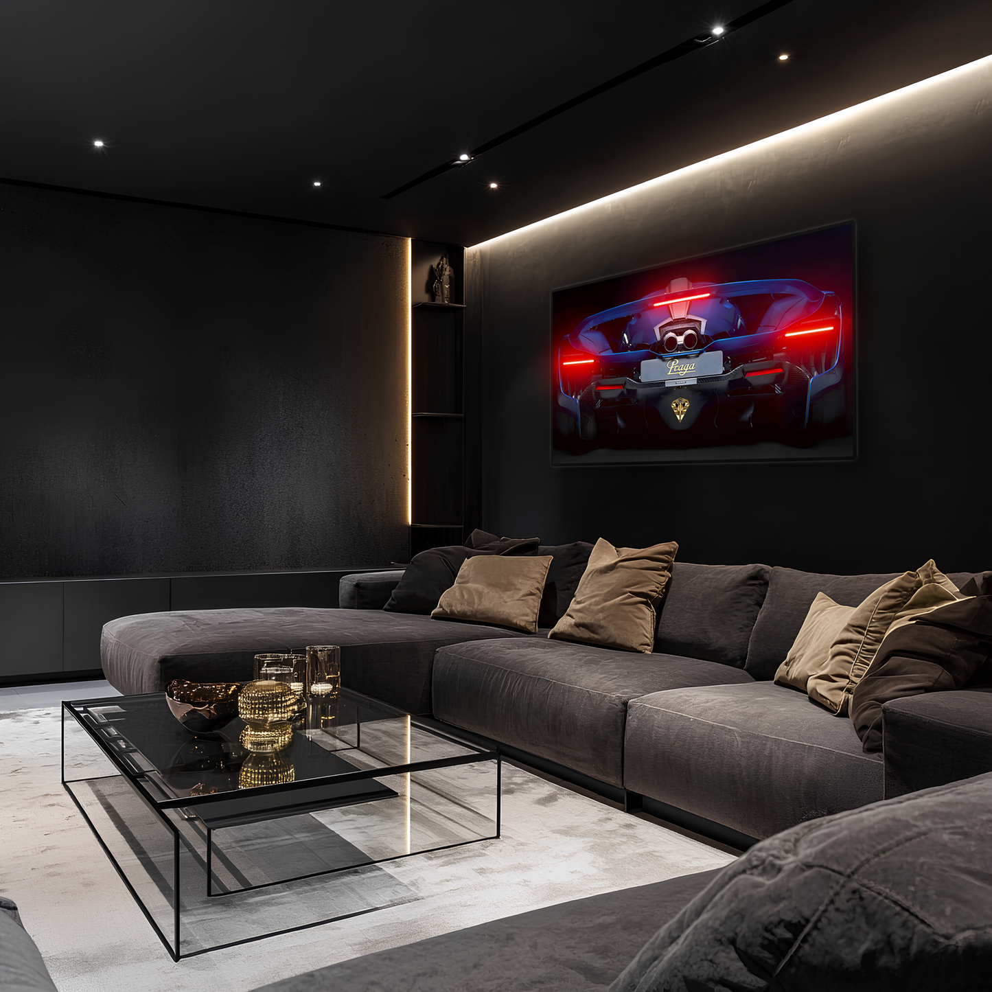 Pagani Tarzı UV Baskı Neon Duvar Dekoru | Pleksi Işıklı Süper Araba Tablo | Gamer Room Duvar Sanatı