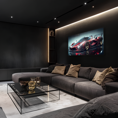 Kırmızı Hypercar Tarzı UV Baskı Neon Duvar Dekoru | Pleksi Işıklı Spor Araba Tablo | Gamer Room Duvar Sanatı