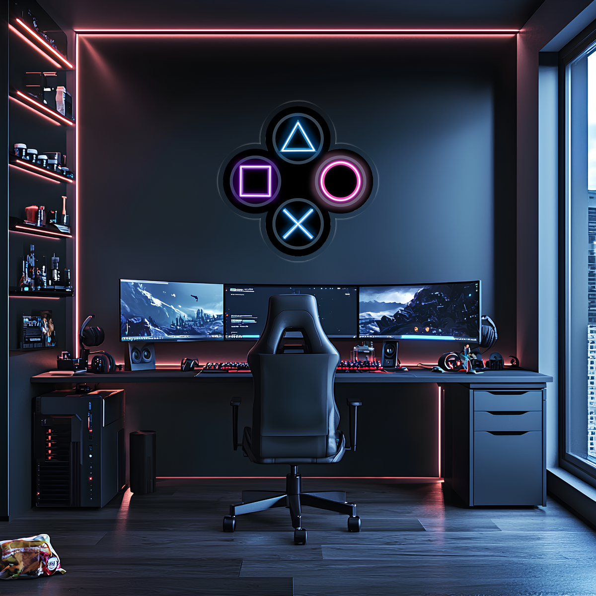 Gamer Neon Duvar Dekoru | RGB Oyun Konsolu Tuş Sembolleri LED Işıklı Pleksi Tablo