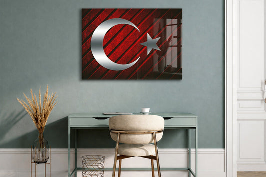 Modern Türk Bayrağı Cam Tablo