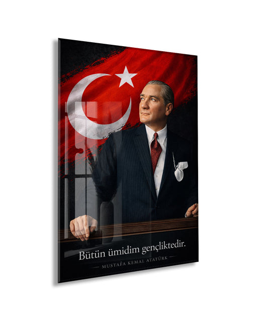 Mustafa Kemal Atatürk | Modern Cam Tablo-PeonyAta088