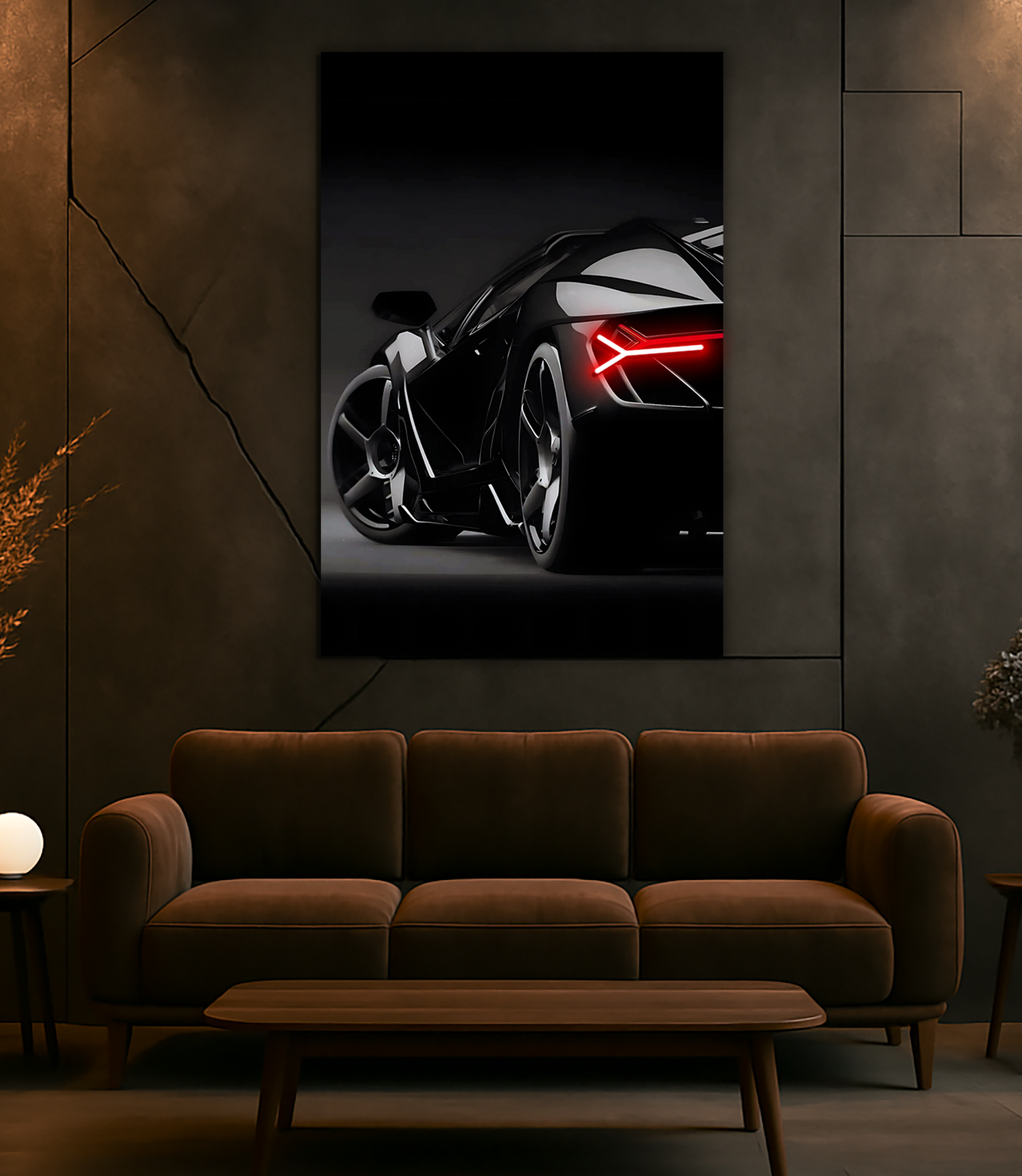 Siyah Süper Otomobil UV Baskı Neon Duvar Dekoru | Pleksi Üzeri LED Işıklı Tablo | Lüks Araç Duvar Sanatı