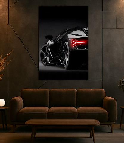 Siyah Süper Otomobil UV Baskı Neon Duvar Dekoru | Pleksi Üzeri LED Işıklı Tablo | Lüks Araç Duvar Sanatı