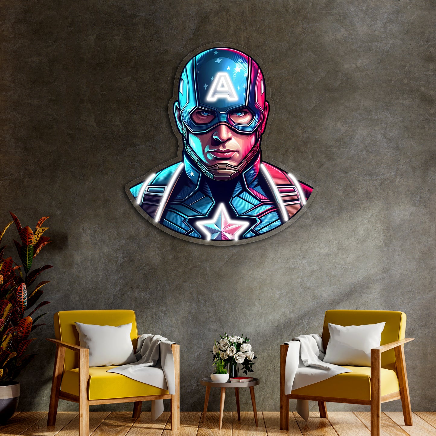 Captain America Neon Tablo | Süper Güç Temalı LED Duvar Dekoru