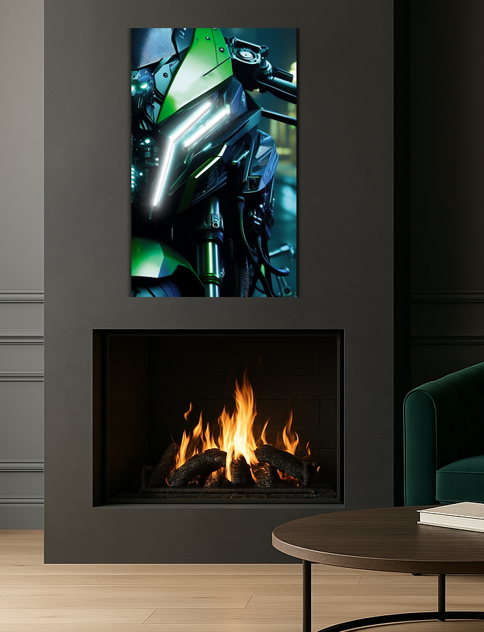 Motosiklet UV Baskı Neon Duvar Dekoru | Pleksi Üzeri LED Işıklı Tablo | Modern Motor Duvar Sanatı