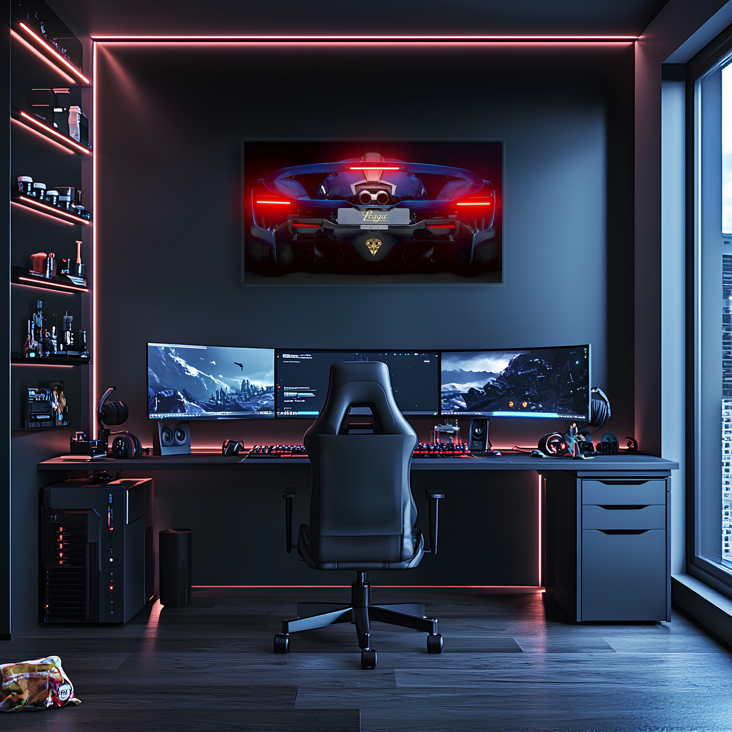 Pagani Tarzı UV Baskı Neon Duvar Dekoru | Pleksi Işıklı Süper Araba Tablo | Gamer Room Duvar Sanatı