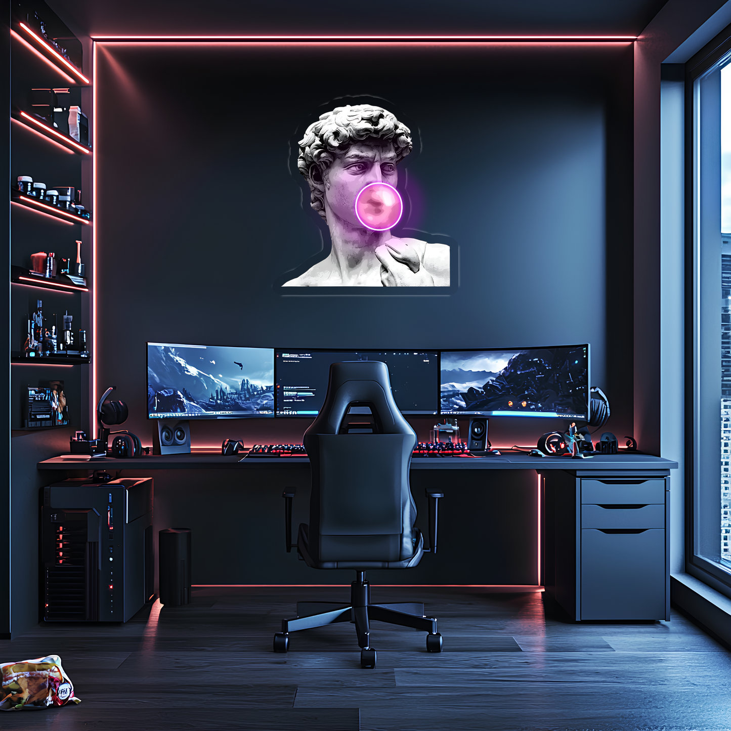 David Neon Duvar Dekoru | Klasik Sanat ve Modern LED Işıklı Tablo | UV Baskı Pleksi Neon | Gaming ve Ev Dekoru