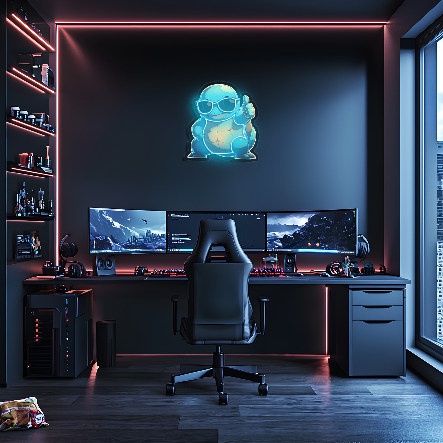Squirtle Neon Duvar Dekoru | Anime Temalı Işıklı Pleksi Tablo | Gamer Room ve Çocuk Odası İçin LED Duvar Sanatı