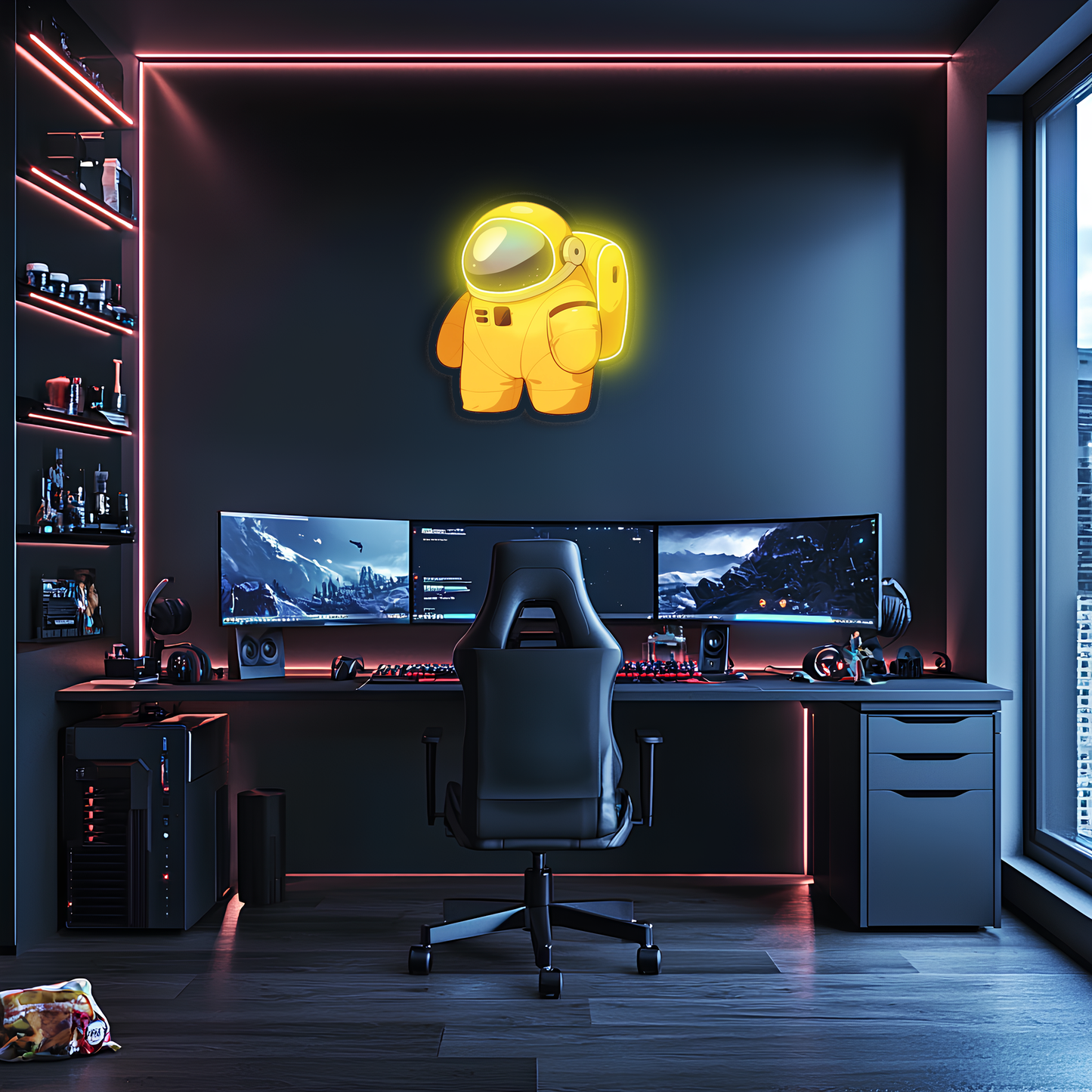 Astronot Neon Duvar Dekoru | Çocuk ve Genç Odası Işıklı Uzay Temalı Tablo | UV Baskı Pleksi Neon