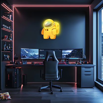 Astronot Neon Duvar Dekoru | Çocuk ve Genç Odası Işıklı Uzay Temalı Tablo | UV Baskı Pleksi Neon