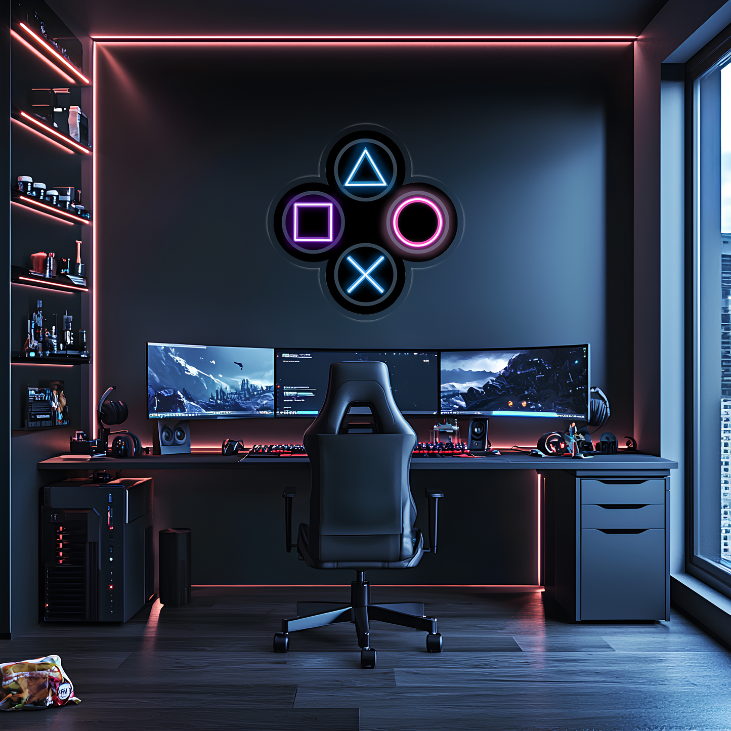 Gamer Neon Duvar Dekoru | RGB Oyun Konsolu Tuş Sembolleri LED Işıklı Pleksi Tablo | Oyun Odası Aydınlatması