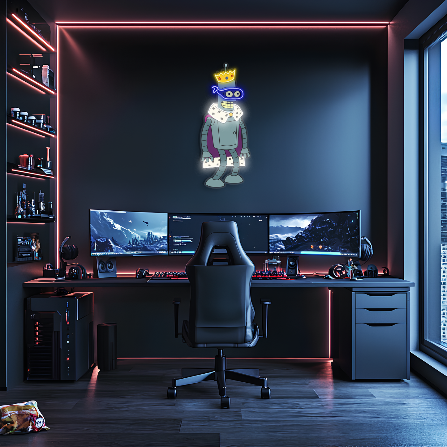 Kral Robot Neon Duvar Dekoru | Pleksi UV Baskı LED Işıklı Tablo | Oyun Odası ve Modern Ev Dekoru İçin Neon Sanat