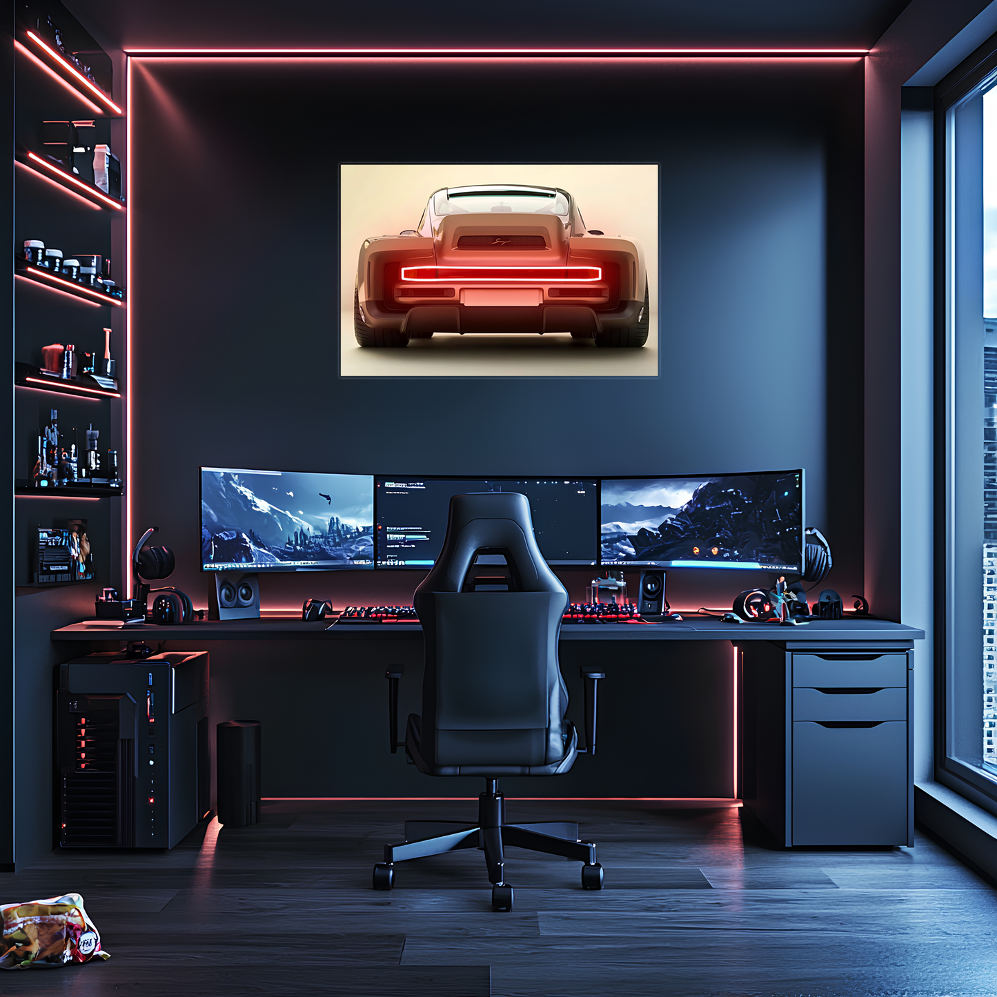 Kırmızı Muscle Car UV Baskı Neon Duvar Dekoru | Amerikan Araba Işıklı Tablo | Pleksi Duvar Sanatı