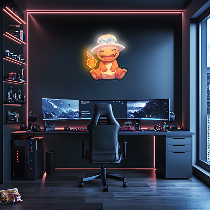 Charmander Neon Duvar Dekoru | Anime Temalı Işıklı Pleksi Tablo | Çocuk ve Genç Odası İçin LED Duvar Sanatı