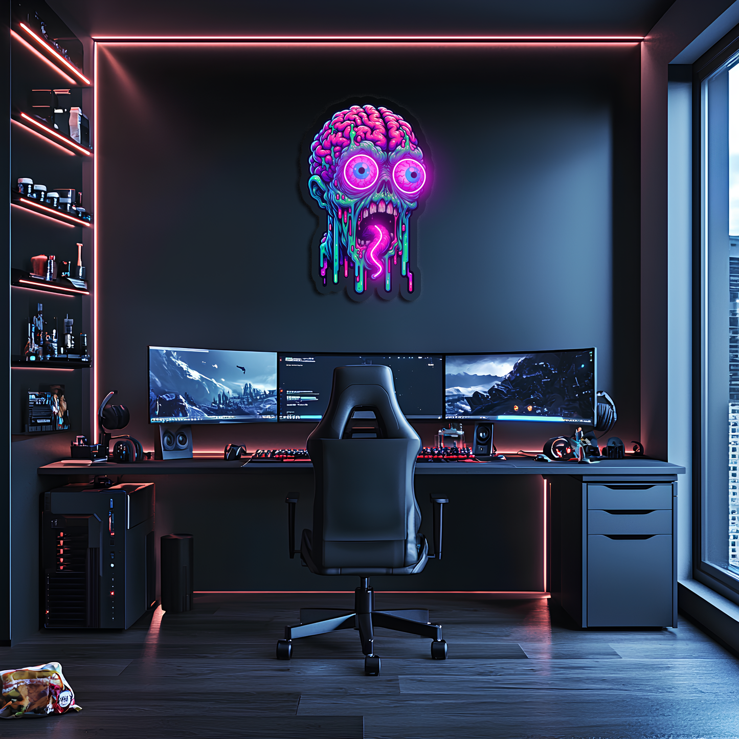 Psychedelic Brain Neon Duvar Dekoru | Gamer Oda Işıklı Pleksi Tablo | Renkli UV Baskı Neon Sanat
