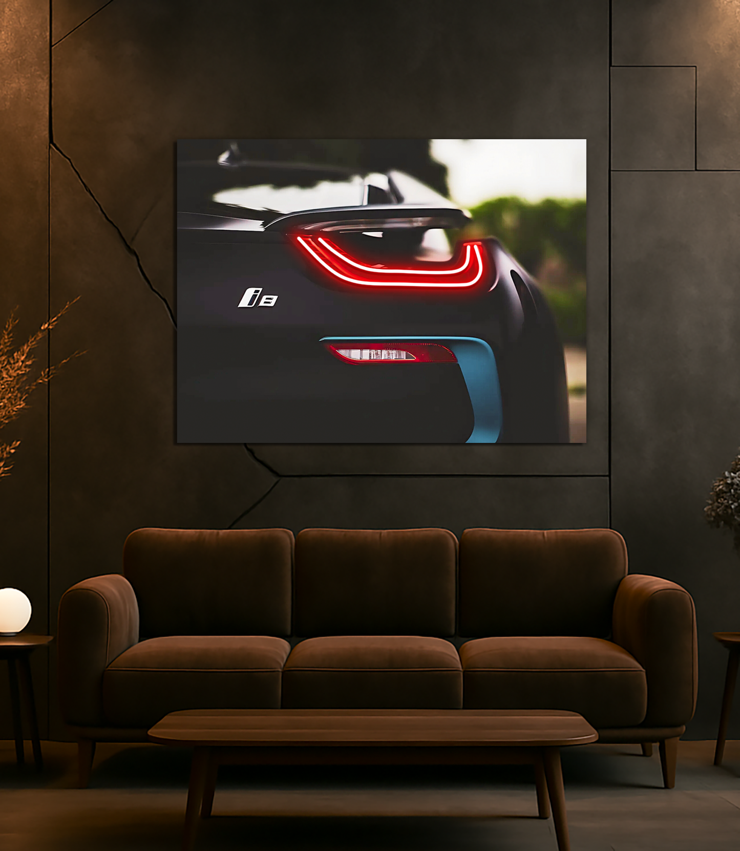 Siyah Spor Otomobil UV Baskı Neon Duvar Dekoru | Pleksi Üzeri LED Işıklı Tablo | Modern Araba Duvar Sanatı