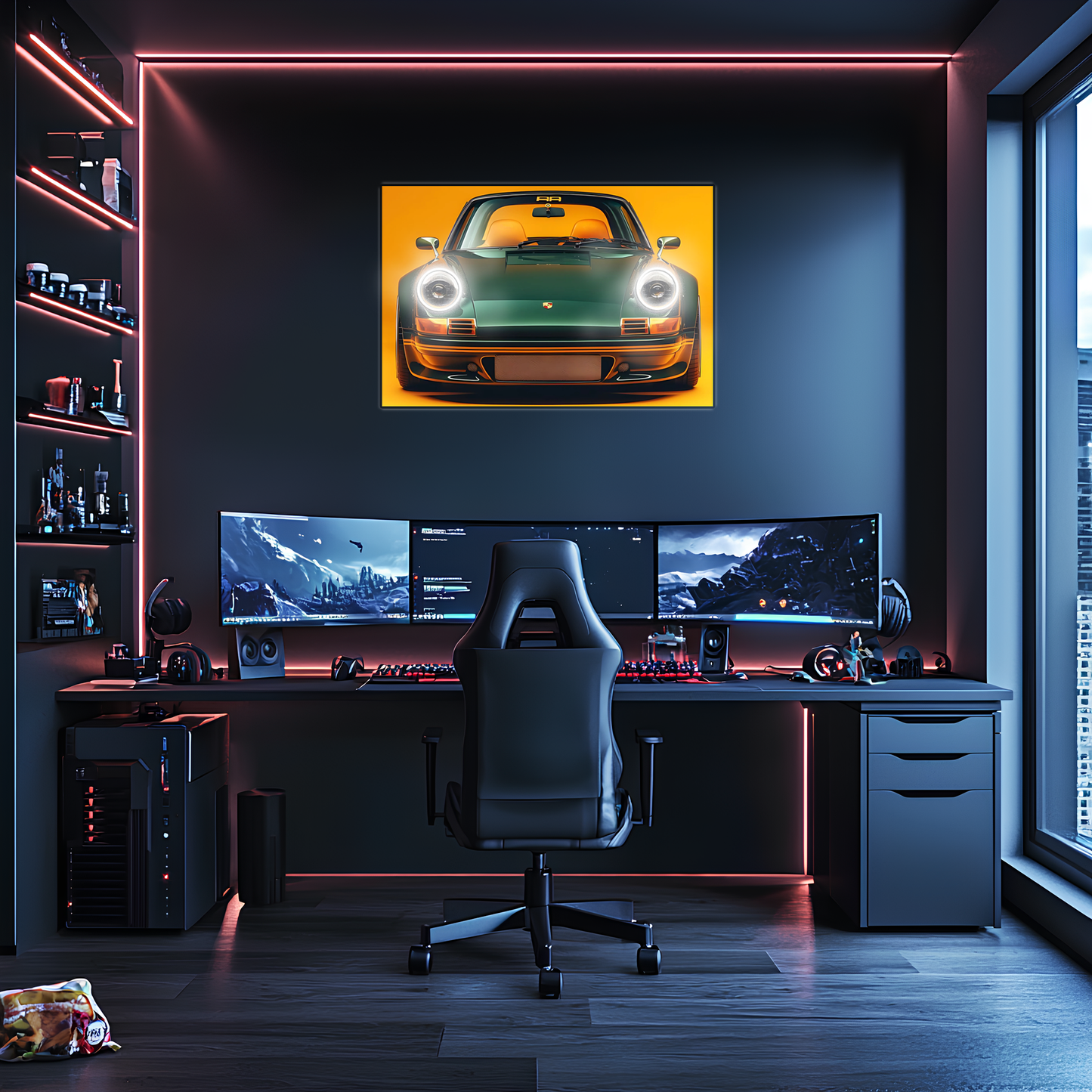 Porsche 911 Retro Model UV Baskı Neon Duvar Dekoru | Pleksi Işıklı Spor Araba Tablo | Modern Ev ve Ofis Dekoru