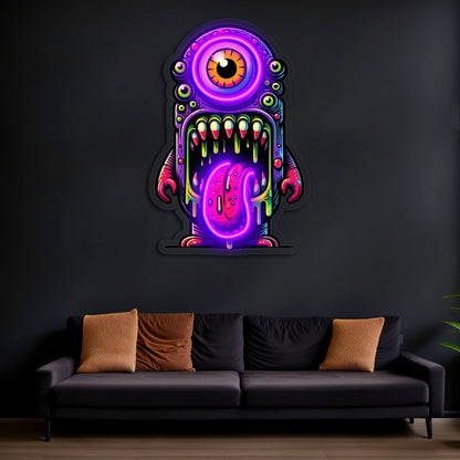 Renkli Canavar Neon Duvar Dekoru | Tek Gözlü Sanatsal LED Tablo | Pleksi UV Baskı Işıklı Pop Art Duvar Sanatı