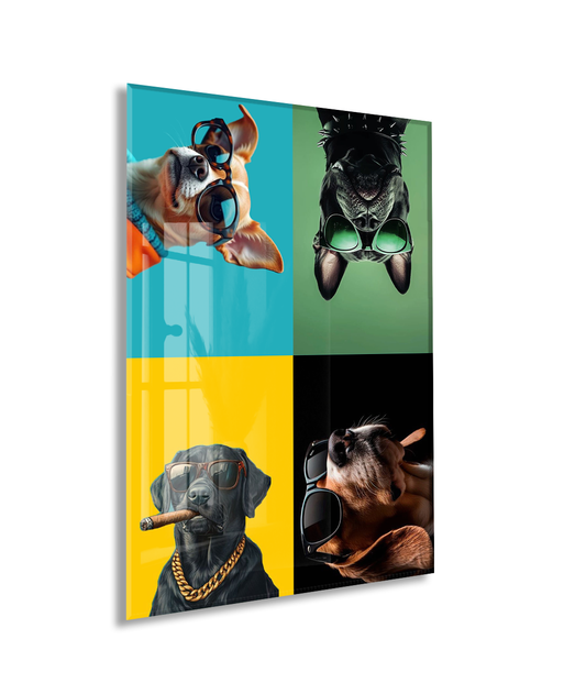 Cool Dogs – Dört Karakter, Tek Stil Pop Art Duvar Cam Sanatı- Peony053