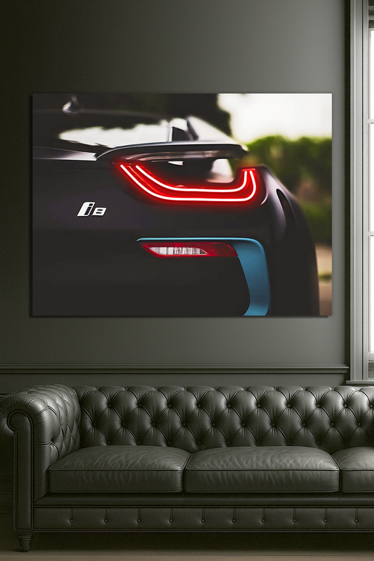 Siyah Spor Otomobil UV Baskı Neon Duvar Dekoru | Pleksi Üzeri LED Işıklı Tablo