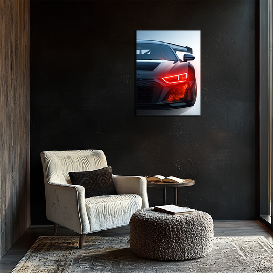 Siyah Audi R Tarzı UV Baskı Neon Duvar Dekoru | Pleksi Işıklı Spor Araba Tablo