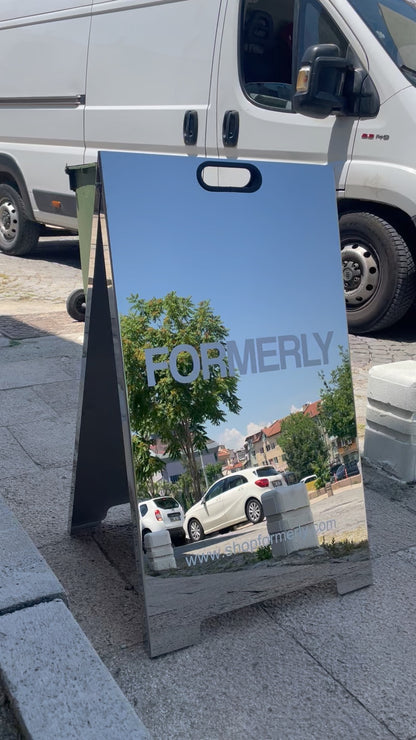 Dış Mekan Metal Kaldırım Tabelası | Aynalı Paslanmaz A Tabela | 3 Farklı Boy | İşletme Önü Reklam Tabelası