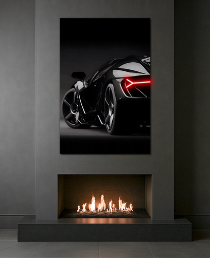 Siyah Süper Otomobil UV Baskı Neon Duvar Dekoru | Pleksi Üzeri LED Işıklı Tablo | Lüks Araç Duvar Sanatı