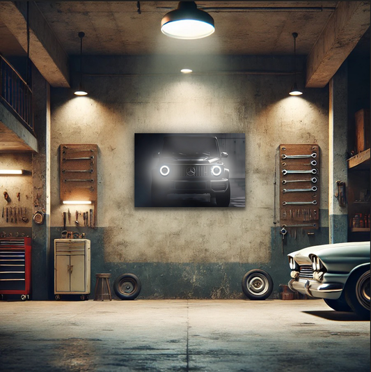Siyah SUV Araba UV Baskı Neon Duvar Dekoru | Lüks Otomobil Pleksi Tablo | Modern Salon ve Ofis Duvar Sanatı