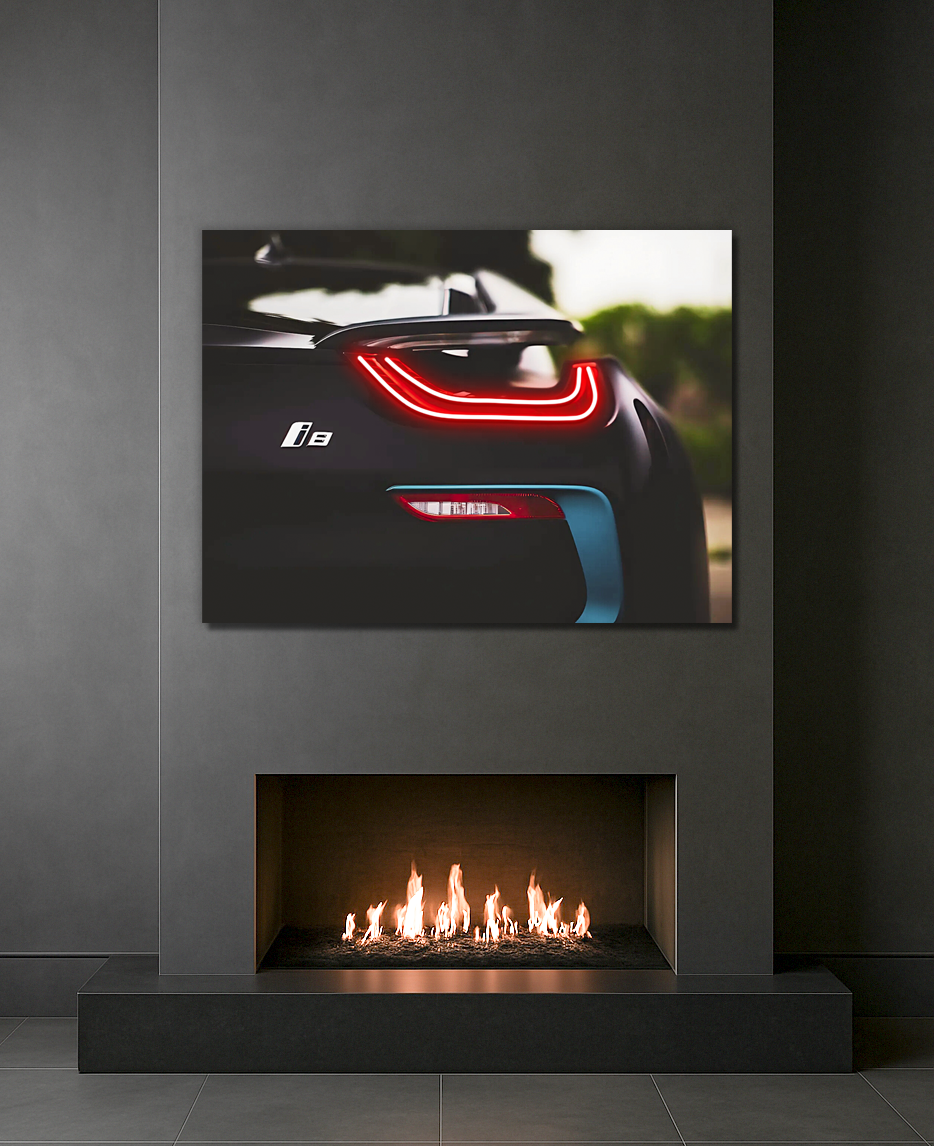 Siyah Spor Otomobil UV Baskı Neon Duvar Dekoru | Pleksi Üzeri LED Işıklı Tablo | Modern Araba Duvar Sanatı