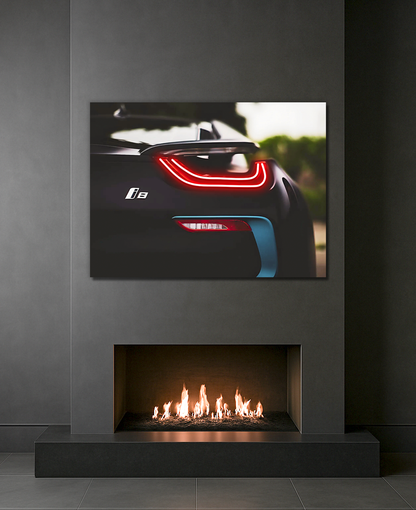 Siyah Spor Otomobil UV Baskı Neon Duvar Dekoru | Pleksi Üzeri LED Işıklı Tablo | Modern Araba Duvar Sanatı
