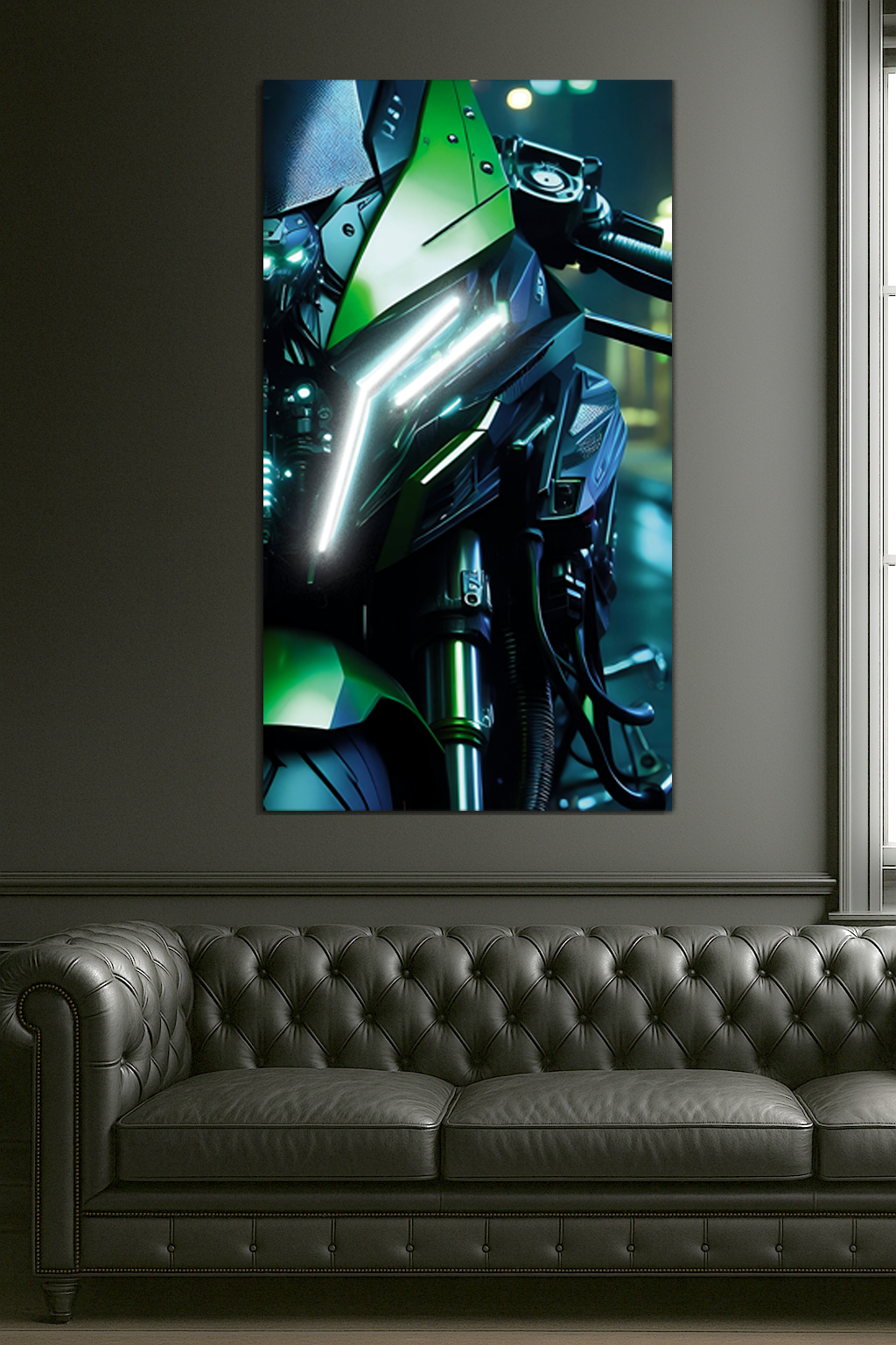 Motosiklet UV Baskı Neon Duvar Dekoru | Pleksi Üzeri LED Işıklı Tablo | Modern Motor Duvar Sanatı