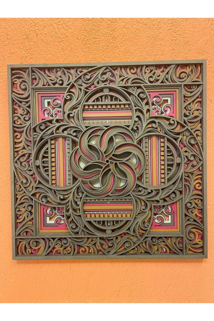 Mandala Ahşap Duvar Tablosu | 8 Katmanlı Lazer Kesim | El Boyaması Katmanlı Dekor