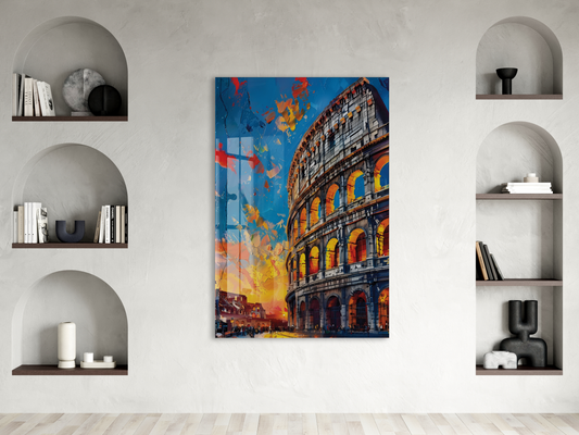 Roma Kolezyumu Cam Tablo – Modern Tarihi Mimari Temalı Soyut Sanat, UV Baskılı Temperli Cam Duvar