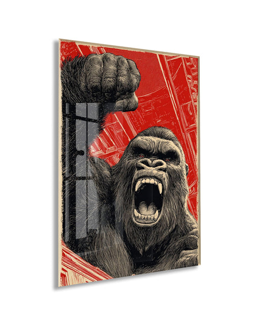 King Kong Cam Duvar Tablosu – Öfkeli Maymun Retro Tasarım- Peony132