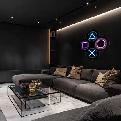 Gamer Neon Duvar Dekoru | RGB Oyun Konsolu Tuş Sembolleri LED Işıklı Pleksi Tablo