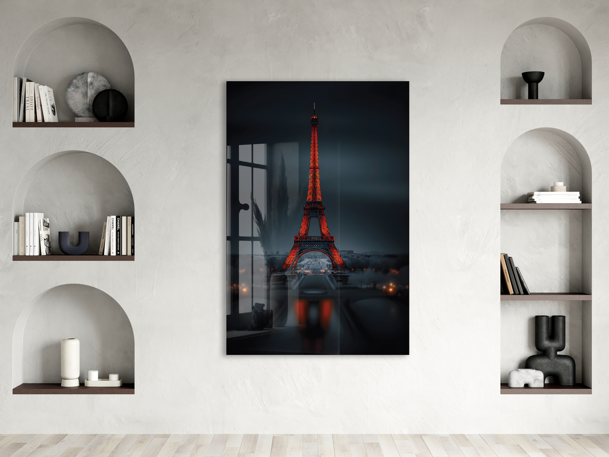 Eiffel Tower Night Glass Wall Art – Premium Tempered Glass Print - Peony045