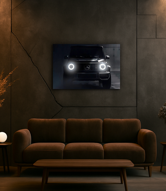 Siyah SUV Araba UV Baskı Neon Duvar Dekoru | Lüks Otomobil Pleksi Tablo | Modern Salon ve Ofis Duvar Sanatı